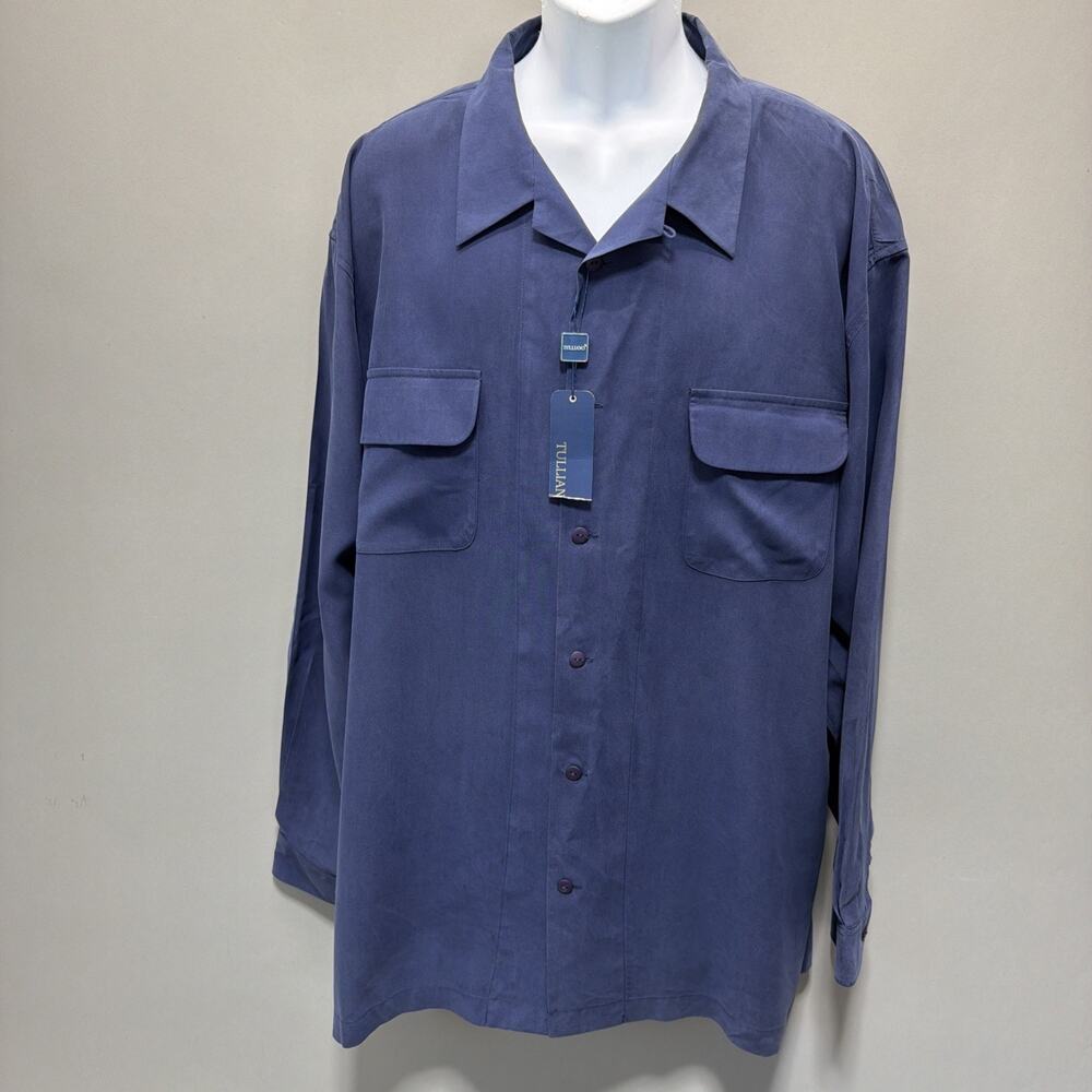 Men's Navy Blue Casual Button-Up Shirt with Chest Pockets